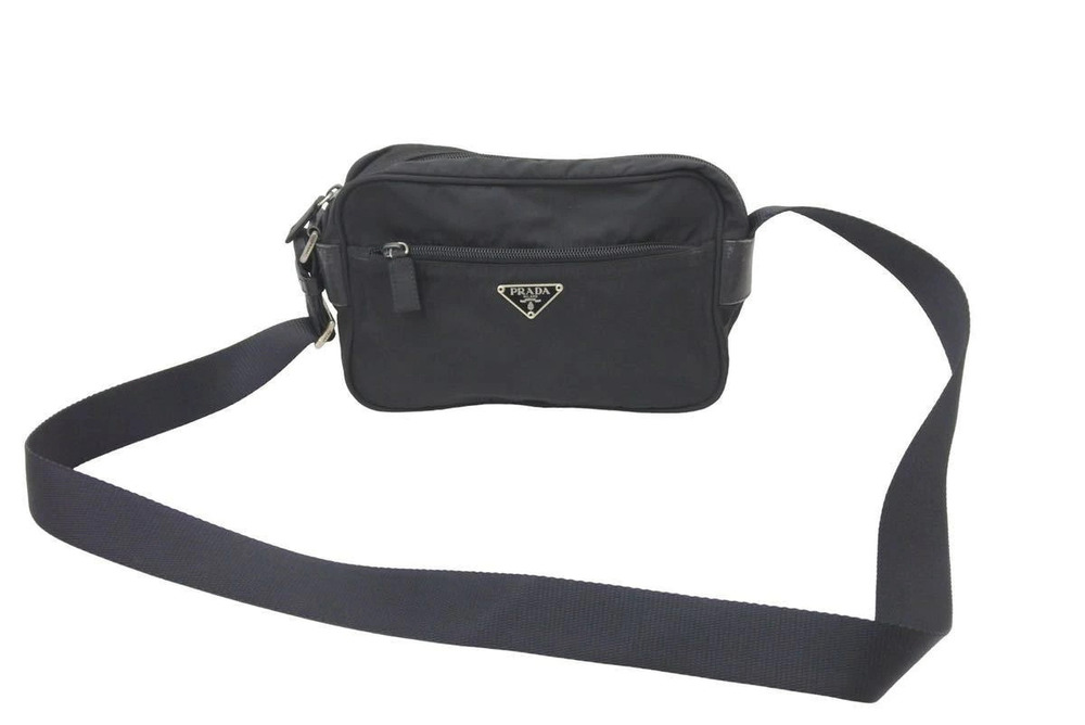 Prada VELA SPORT Shoulder Bag Crossbody Leather Black Nero Black